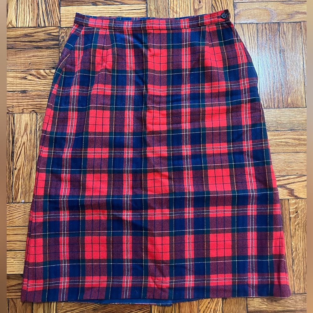 Vintage Red and Blue Pendleton 100% Wool Plaid Skirt